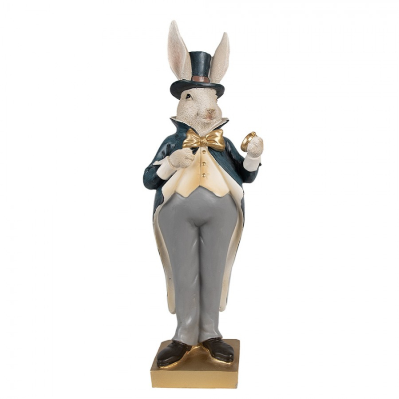 Doplňky a dekorace - Béžovo-modrá polyresinová figurka králík – 30 cm