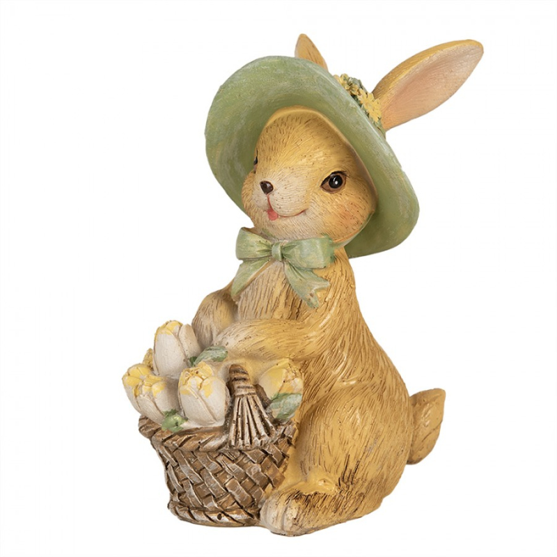 Doplňky a dekorace - Hnědo-zelená polyresinová figurka králík – 11 cm