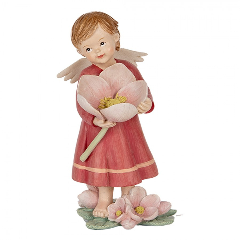 Doplňky a dekorace - Růžová plastová dekorativní figurka anděl – 7x6x12 cm