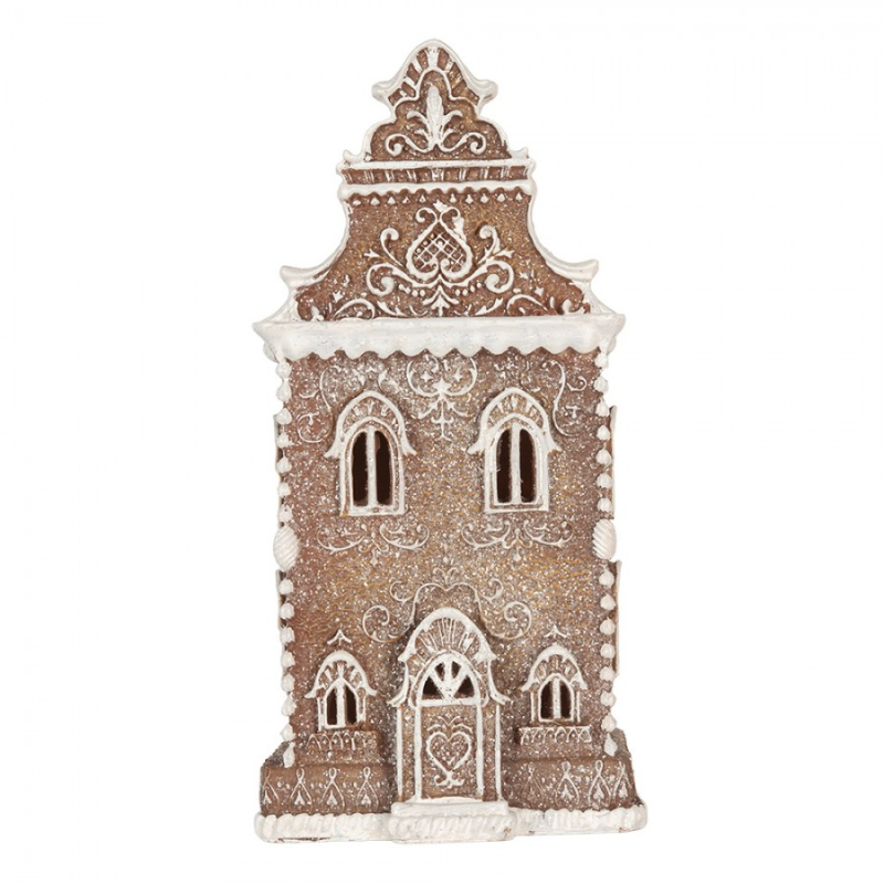 Doplňky a dekorace - Hnědá plastová perníková chaloupka s LED světlem – 17x15x35 cm