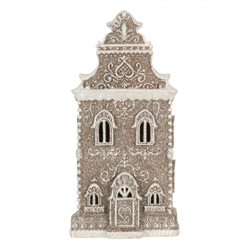 Doplňky a dekorace - Hnědá plastová perníková chaloupka s LED světlem – 17x15x35 cm_1