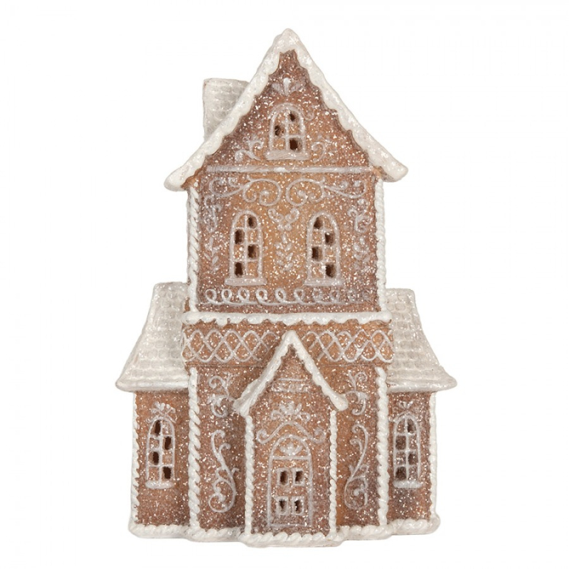 Doplňky a dekorace - Hnědá plastová perníková chaloupka s LED světlem – 16x8x23 cm