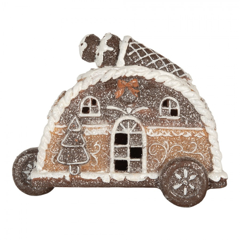 Doplňky a dekorace - Hnědý plastový domeček s LED světlem – 21x11x16 cm
