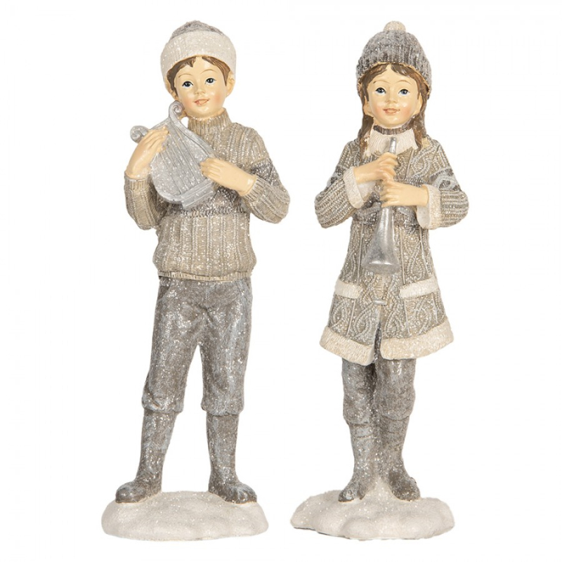 Doplňky a dekorace - Sada 2 šedých plastových dekorativních figurek děti – 8x7x22 cm