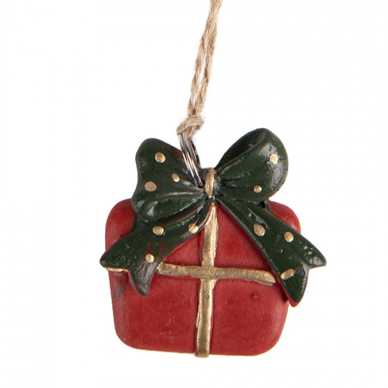 Doplňky a dekorace - Červená plastová vánoční ozdoba dárek – 4x1x4 cm