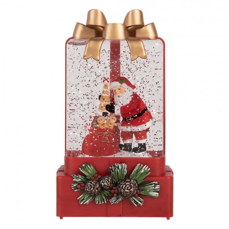 Doplňky a dekorace - Červená plastová vánoční dekorace dárek s LED světlem a hudbou – 10x6x18 cm