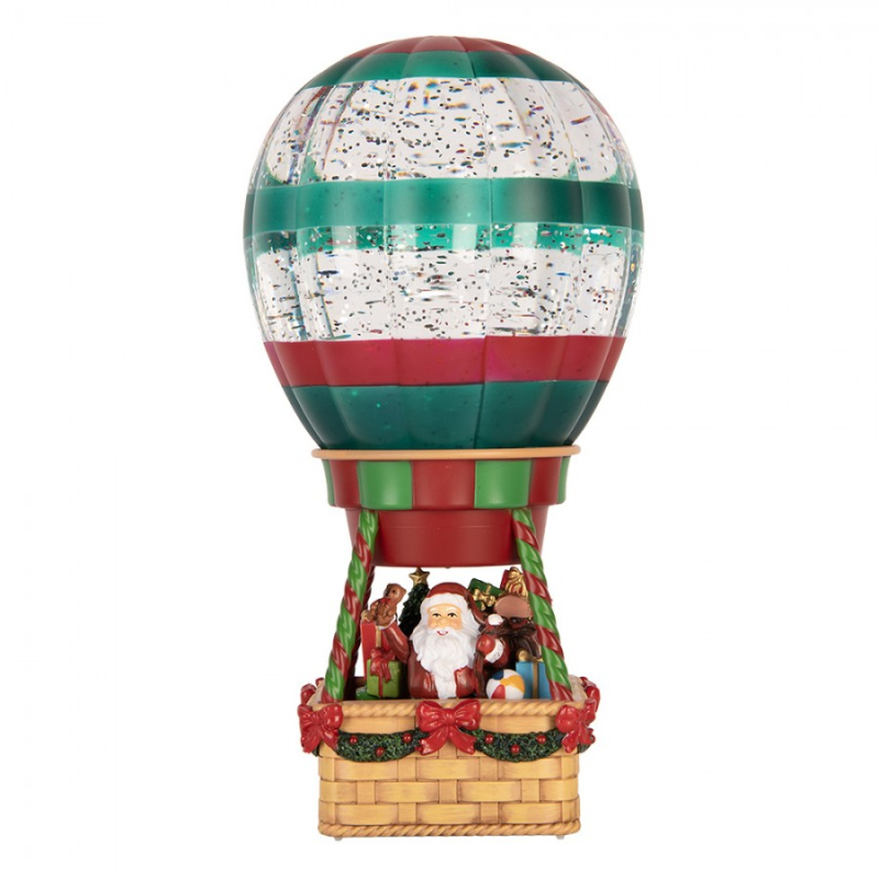 Doplňky a dekorace - Hnědá plastová vánoční dekorace horkovzdušný balón s LED světlem a hudbou – 13x13x25 cm