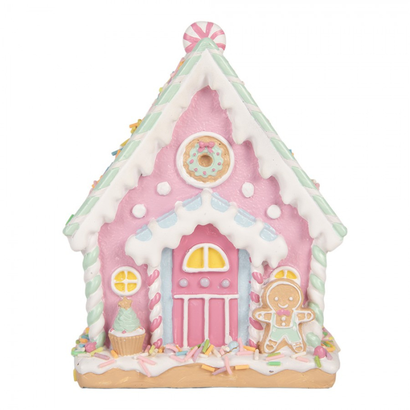 Doplňky a dekorace - Růžová plastová perníková chaloupka – 13x10x16 cm
