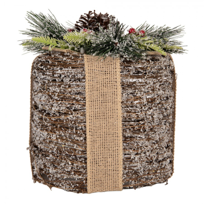 Doplňky a dekorace - Hnědá ratanová vánoční dekorace dárek s LED světlem – 20x25 cm