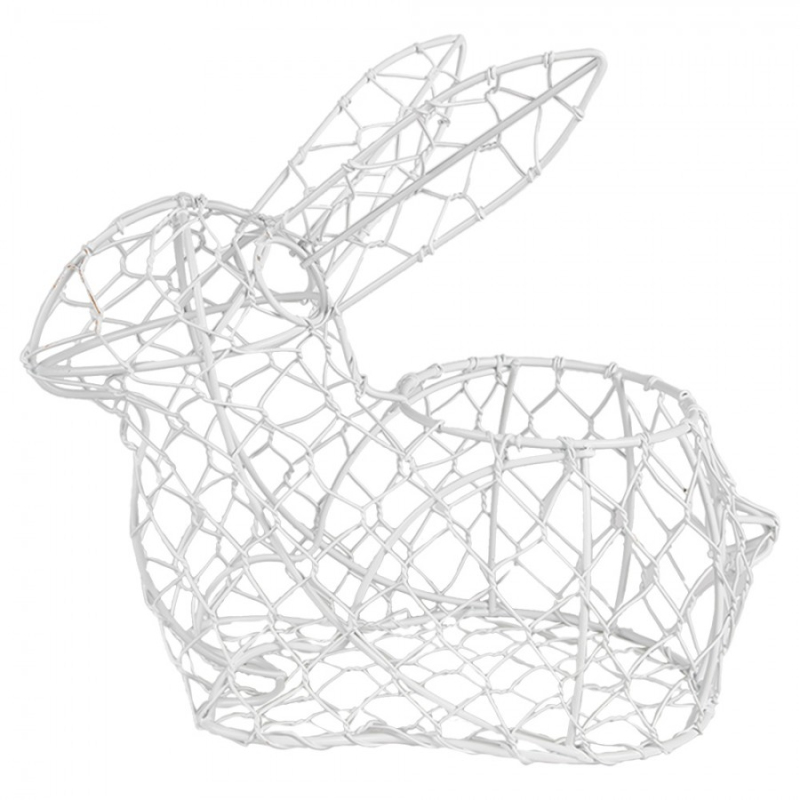 Doplňky a dekorace - Bílý kovový velikonoční košík králík – 22 cm