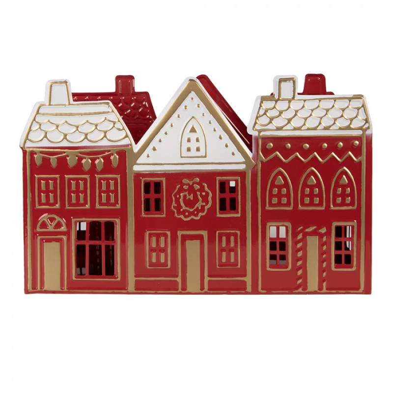 Doplňky a dekorace - Červený kovový svícen na čajovou svíčku domeček – 38x13x25 cm