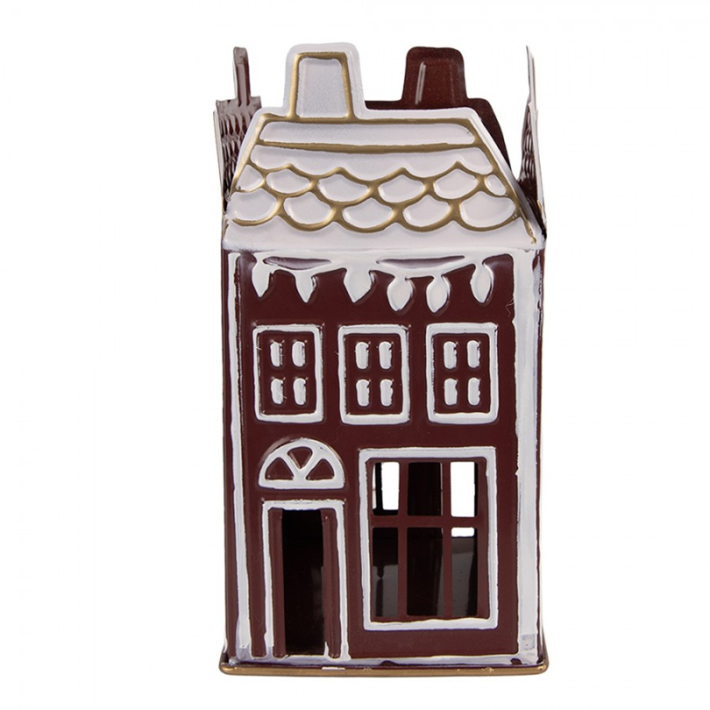 Doplňky a dekorace - Červený kovový svícen na čajovou svíčku domeček – 12x12x22 cm