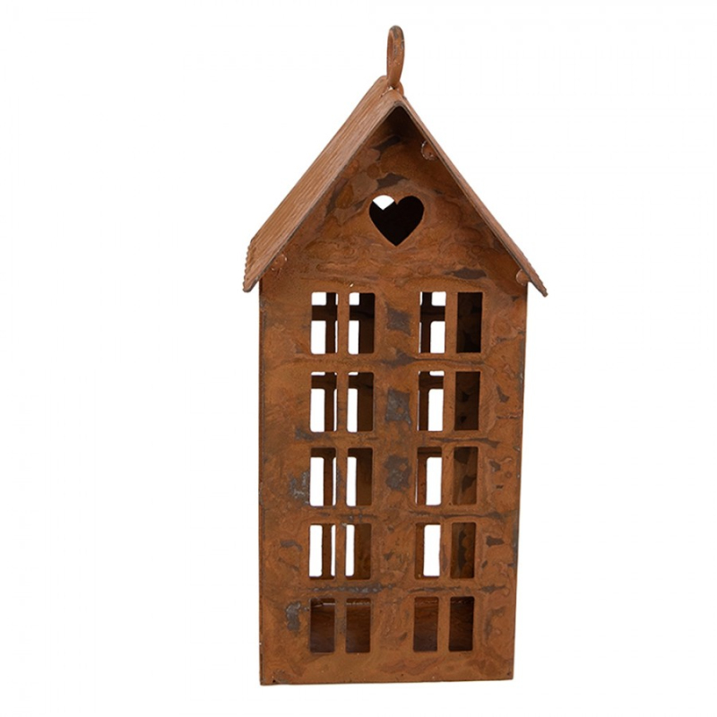 Doplňky a dekorace - Hnědá kovová dekorativní figurka domeček – 7x8x15 cm