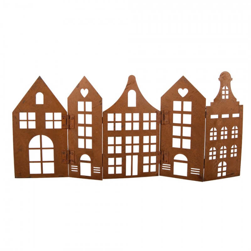Doplňky a dekorace - Hnědá kovová dekorativní figurka domeček – 45x1x21 cm