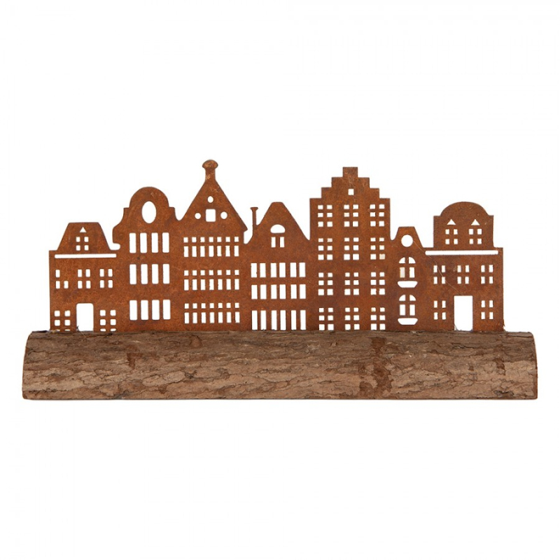 Doplňky a dekorace - Hnědá kovová dekorativní figurka domeček – 25x5x8 cm
