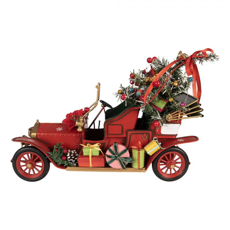 Doplňky a dekorace - Červená kovová vánoční dekorace auto – 38x16x27 cm
