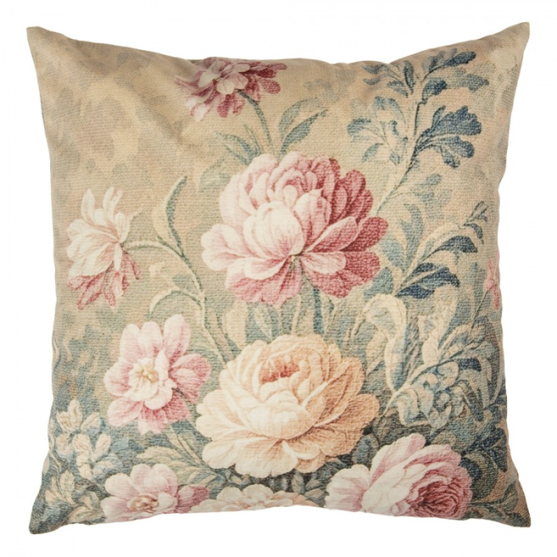 Textil - Béžový dekorativní polštář s květinami s výplní