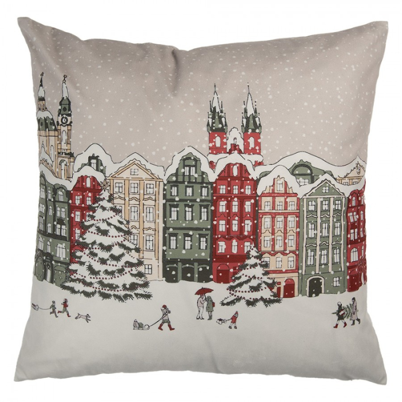 Textil - Béžový dekorativní polštář domečky – 45x45 cm