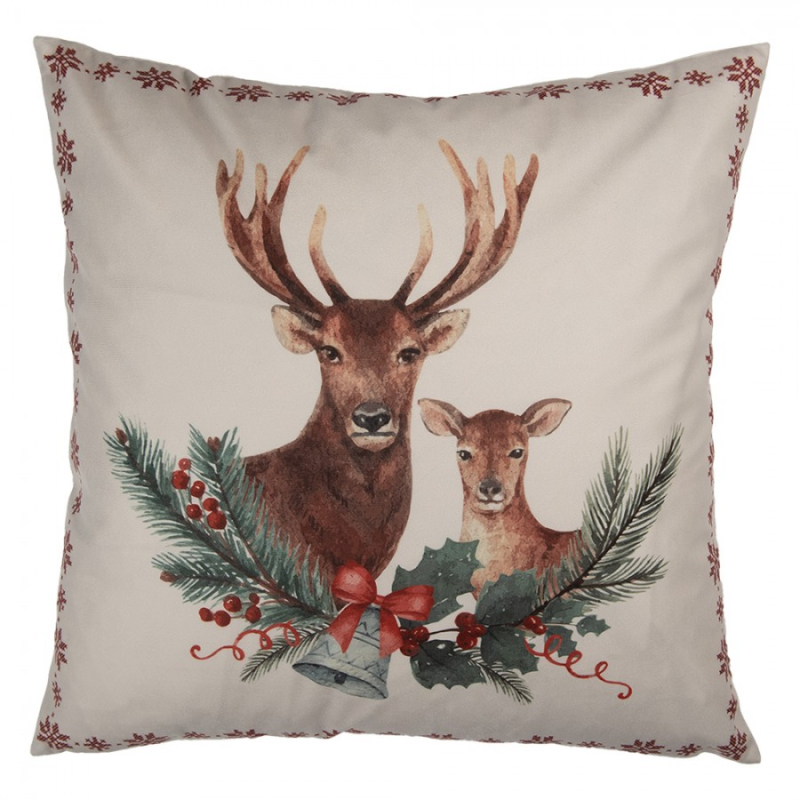 Textil - Béžový dekorativní polštář sob – 45x45 cm