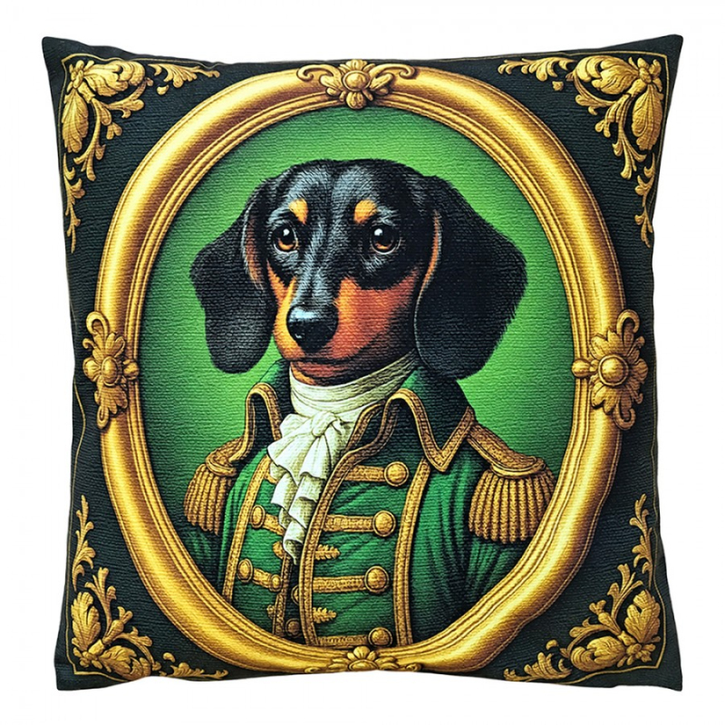 Textil - Zelený dekorativní polštář jezevčík – 45x45 cm