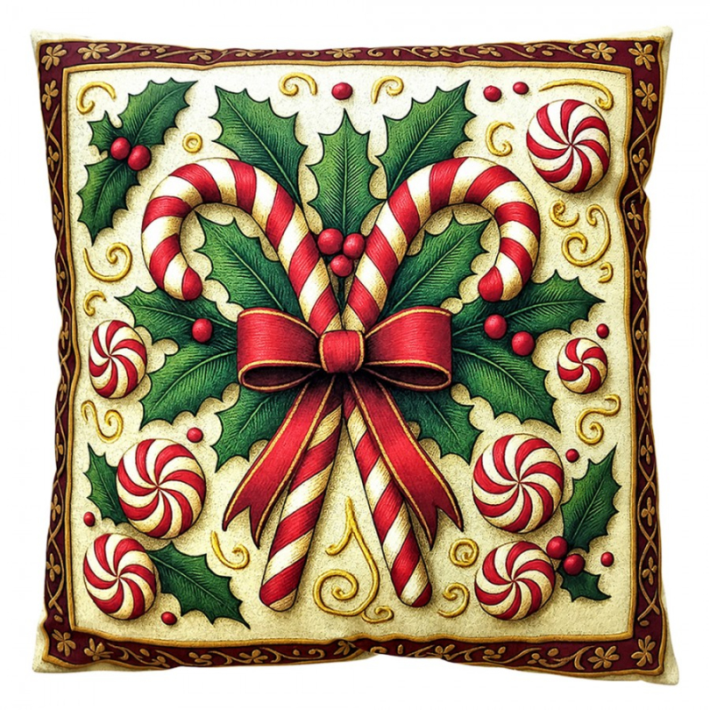 Textil - Béžový dekorativní polštář s vánočním motivem – 45x45 cm