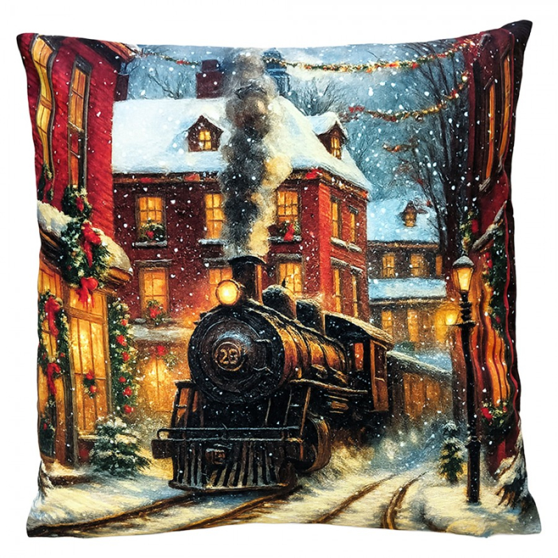 Textil - Modrý dekorativní polštář vláček – 45x45 cm_1