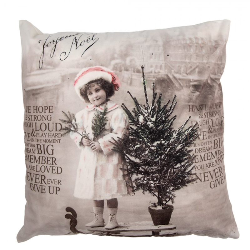 Textil - Béžový dekorativní polštář s vánočním motivem s výplní – 45x45 cm