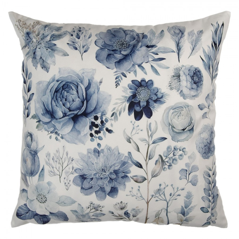 Textil - Bílý dekorativní polštář s květinami s výplní – 45x45 cm