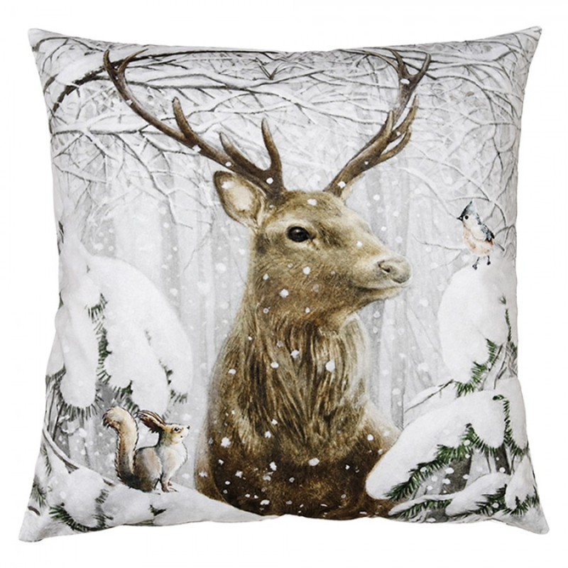 Textil - Hnědý dekorativní polštář jelen – 45x45 cm