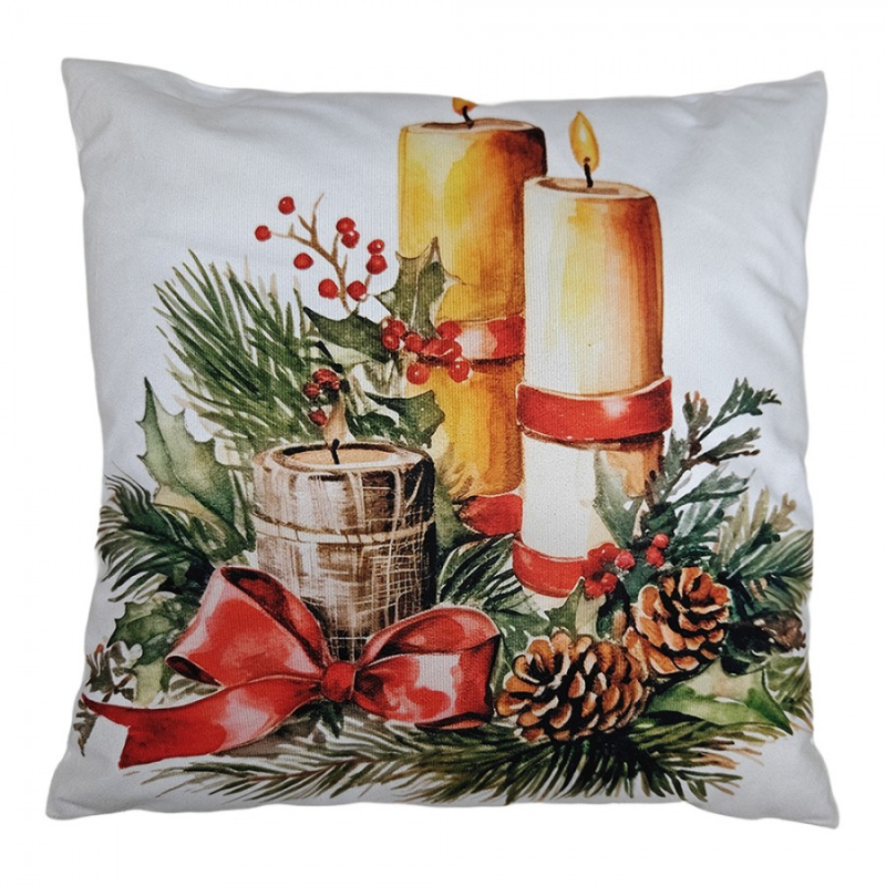 Textil - Bílý dekorativní polštář s vánočním motivem s výplní – 43x43 cm