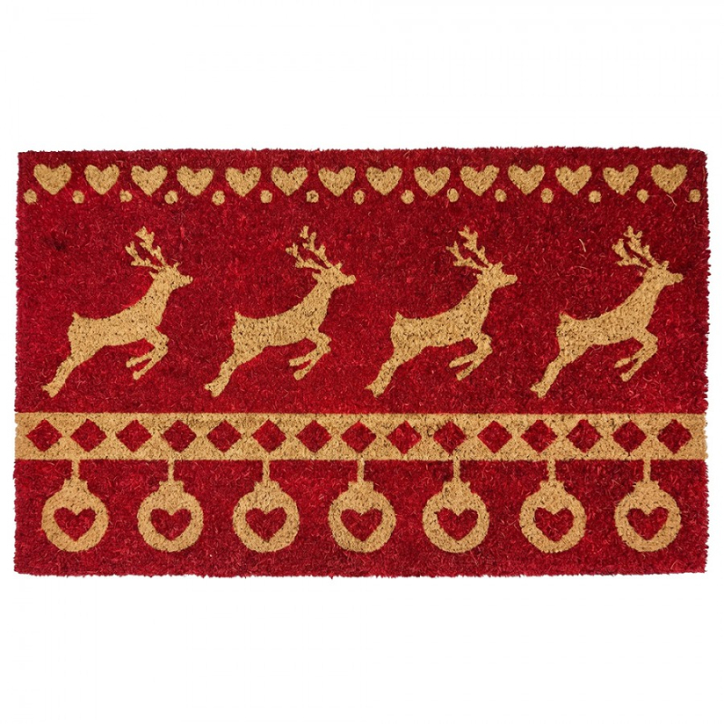 Doplňky a dekorace - Hnědá kokosová rohožka s jelenem Nordic Christmas