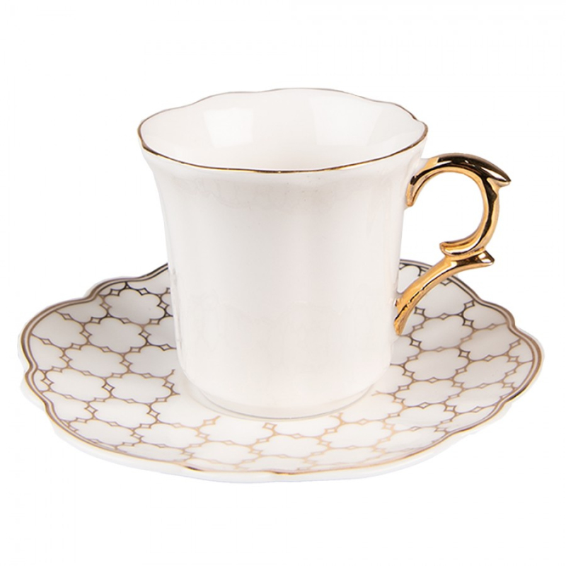 Kuchyně - Bílý porcelánový šálek se vzorovaným podšálkem Tasse – 95 ml
