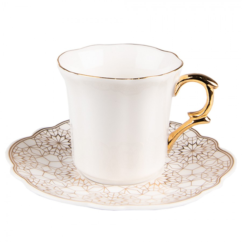 Kuchyně - Bílý porcelánový šálek se vzorovaným podšálkem Tasse – 95 ml