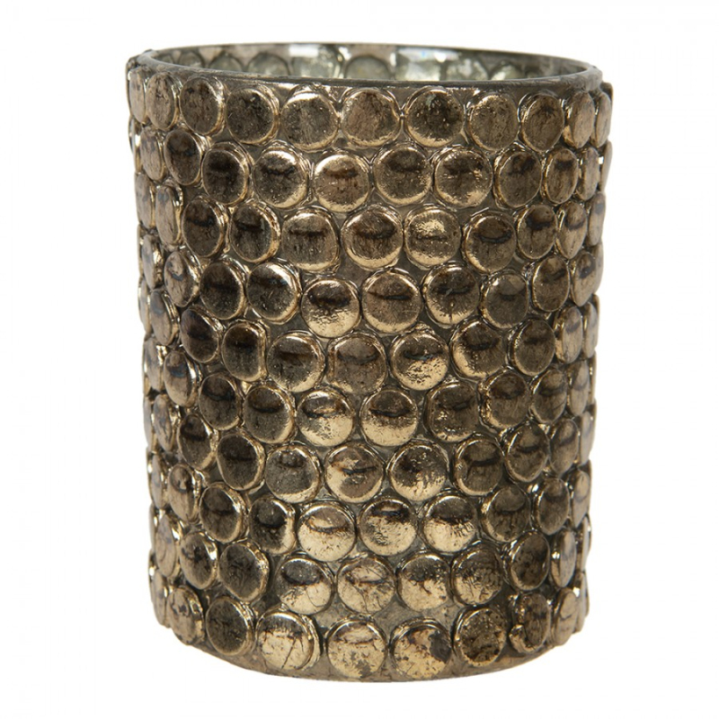 Doplňky a dekorace - Champagne skleněný svícen na čajovou svíčku Madie – 10x13 cm