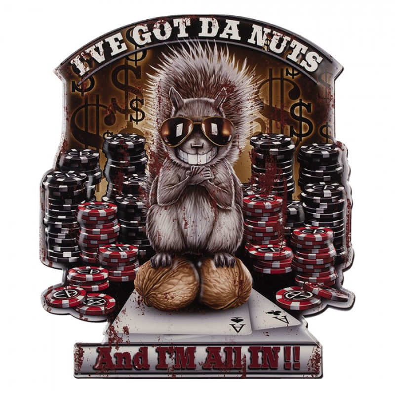 Doplňky a dekorace - Nástěnná kovová cedule Veverka – 50x1x58 cm