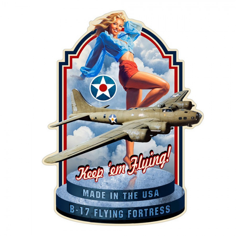 Doplňky a dekorace - Modrá nástěnná kovová cedule B-17 – 45x1x60 cm