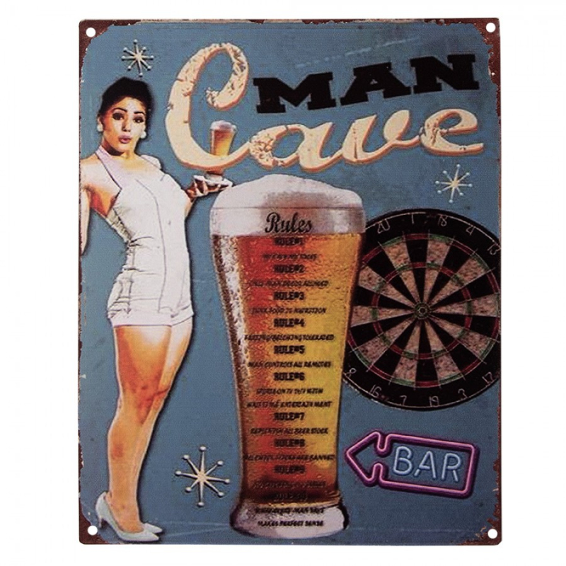 Doplňky a dekorace - Modrá nástěnná kovová cedule Man Cave – 20x1x25 cm