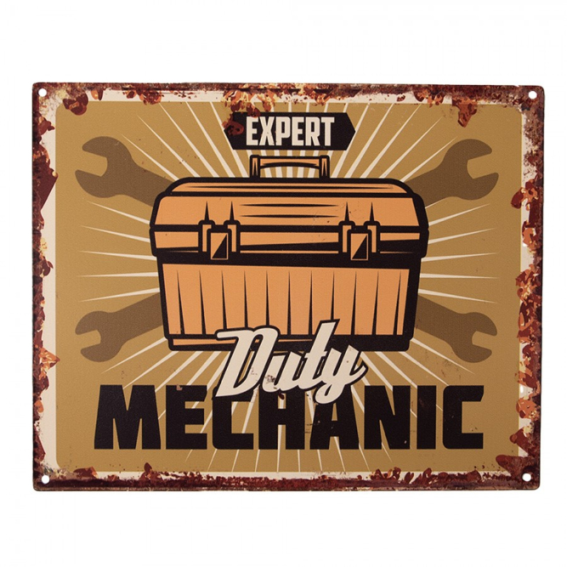 Doplňky a dekorace - Hnědá nástěnná kovová cedule Expert Duty Mechanic – 25x1x20 cm