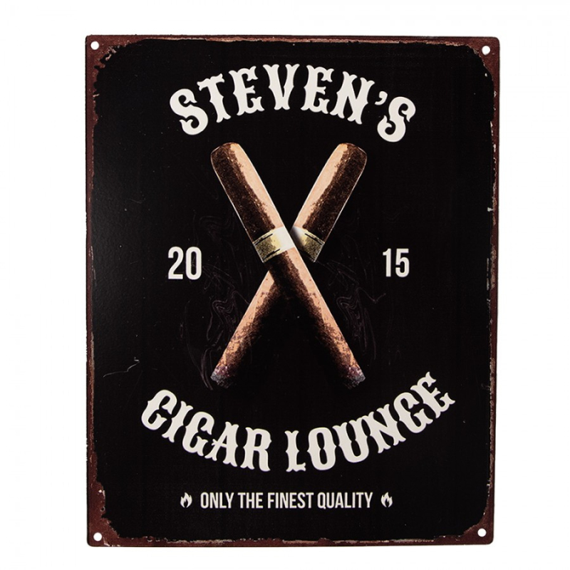 Doplňky a dekorace - Černá antik nástěnná kovová cedule s doutníky Cigar Lounge – 20x1x25 cm