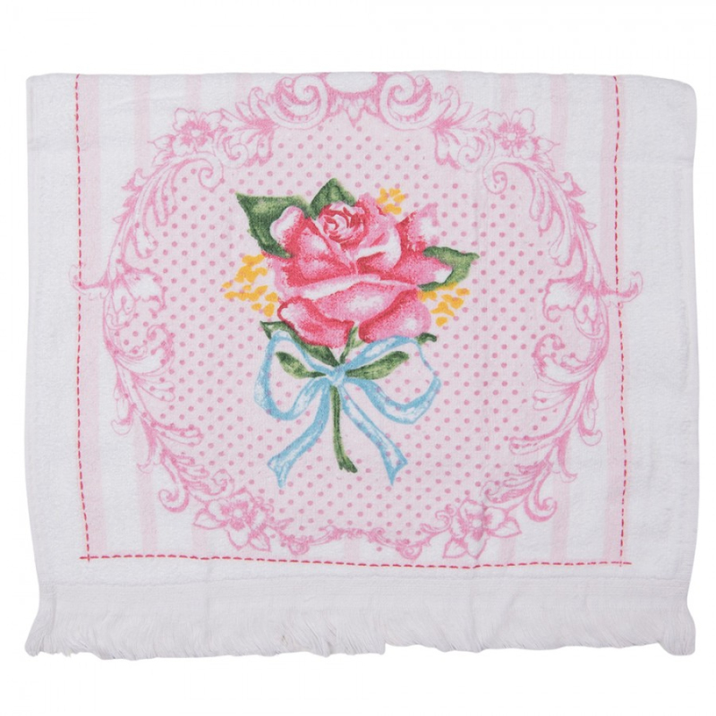 Textil - Bílý kuchyňský froté ručník s růží – 40x66 cm