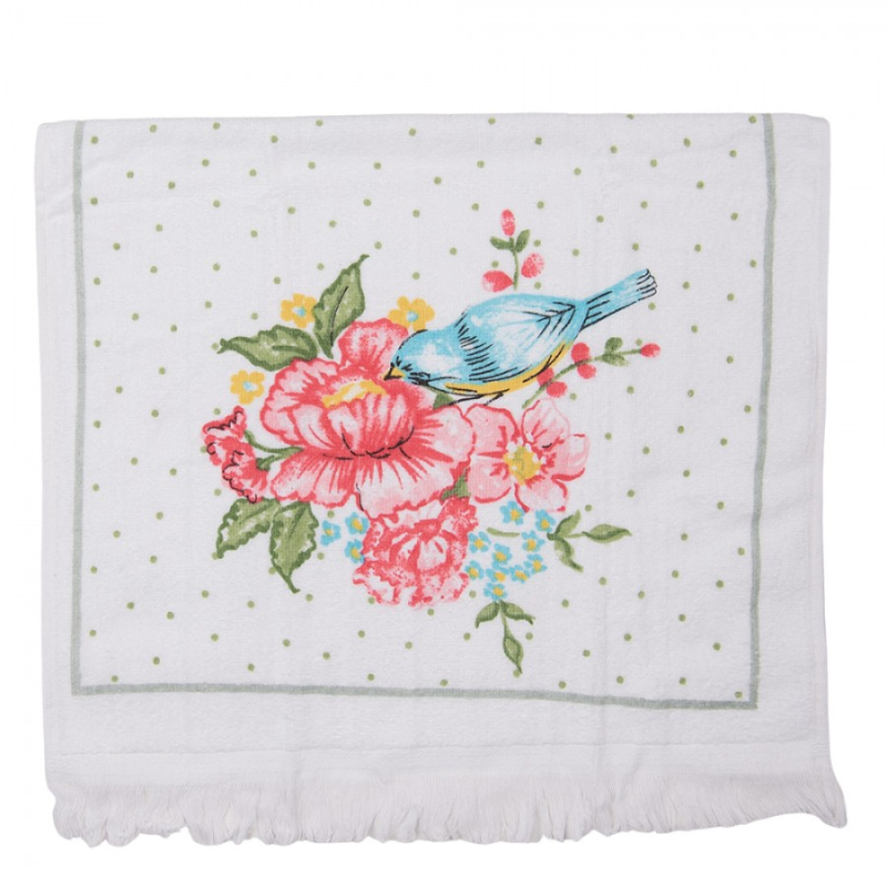 Textil - Kuchyňský froté ručník s květy a ptáčkem Cheerful Birdie – 40x66 cm