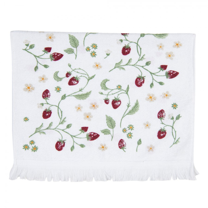 Textil - Bílý kuchyňský froté ručník s jahůdkami – 40x66 cm