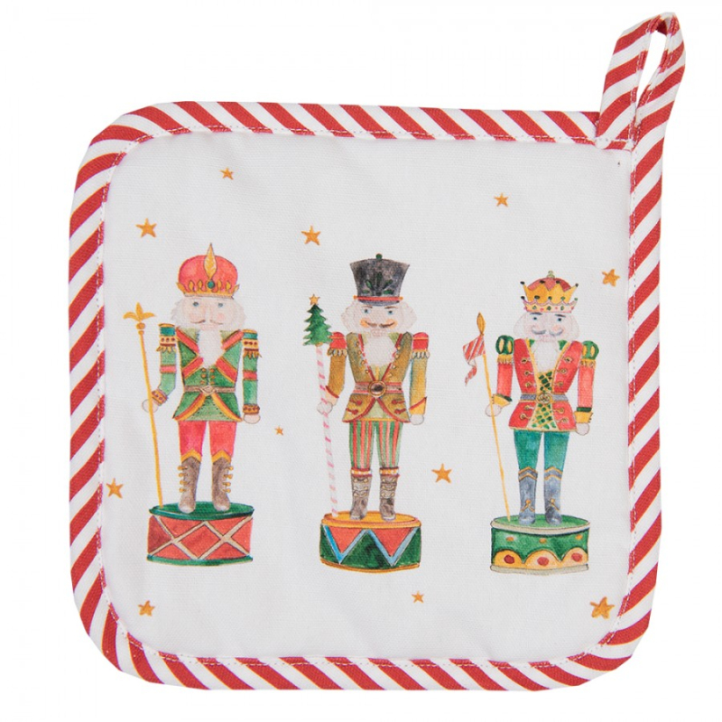 Textil - Bílo-červená dětská chňapka s louskáčky Happy Little Christmas – 16x16 cm