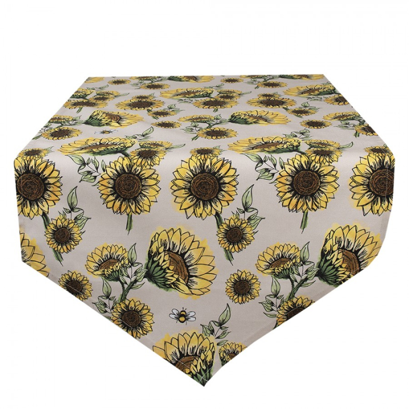 Textil - Béžový bavlněný běhoun se slunečnicemi Sunny Sunflowers