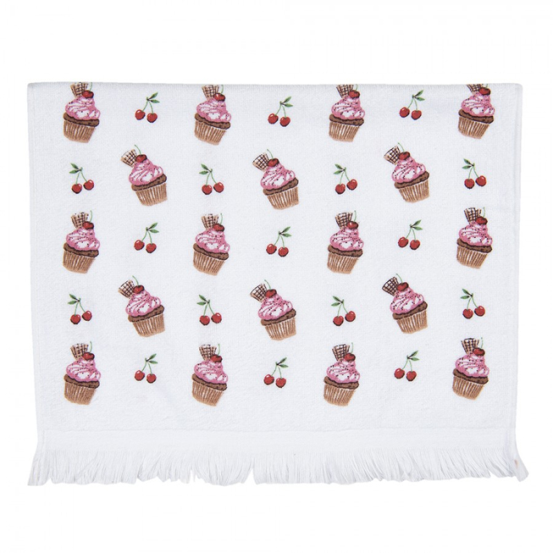 Textil - Bílý kuchyňský froté ručník s dortíčky Cherry Cupcake – 40x66 cm