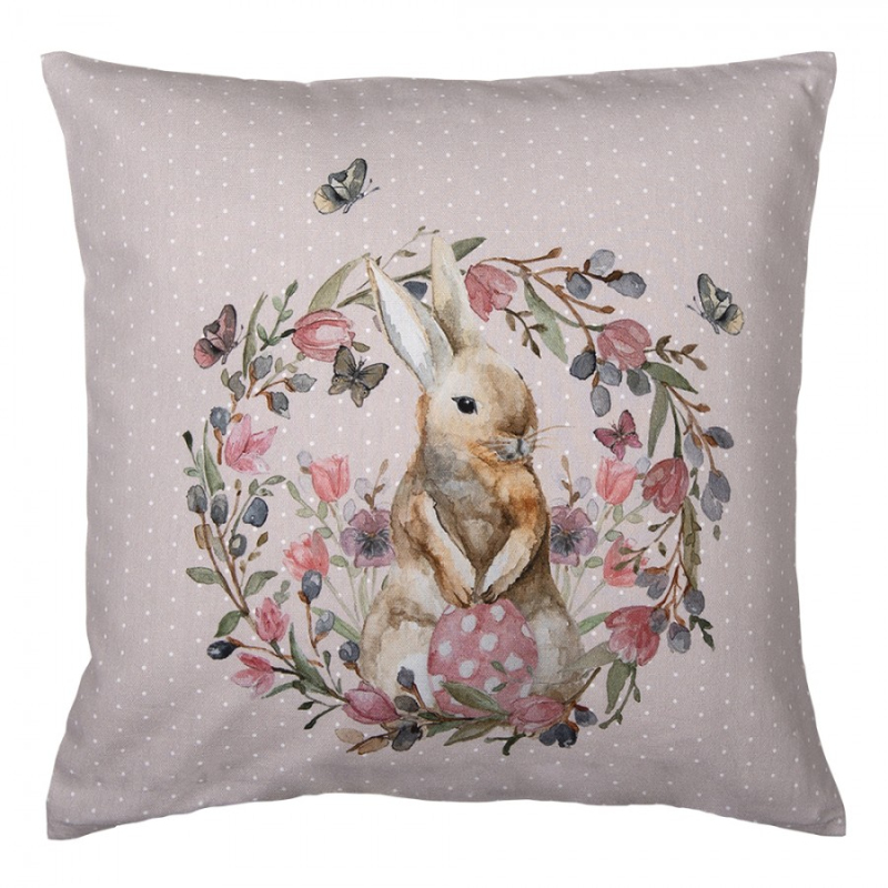 Textil - Béžový bavlněný povlak na polštář s králíčkem Happy Bunny – 40x40 cm