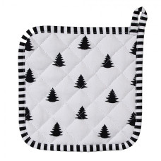 Černo-bílá bavlněná podložka pod hrnec se stromky Black & White X-Mas – 20x20 cm