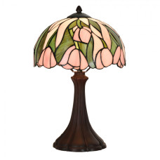 Stolní lampa Tiffany Ornette růžová s motivem květů – 25x40 cm