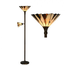 Stojací lampa Tiffany Madilon béžovo hnědá se světlem na čtení – 178 cm
