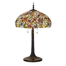 Stolní lampa Tiffany Silvain zeleno oranžová s motivem květů – 46x72 cm